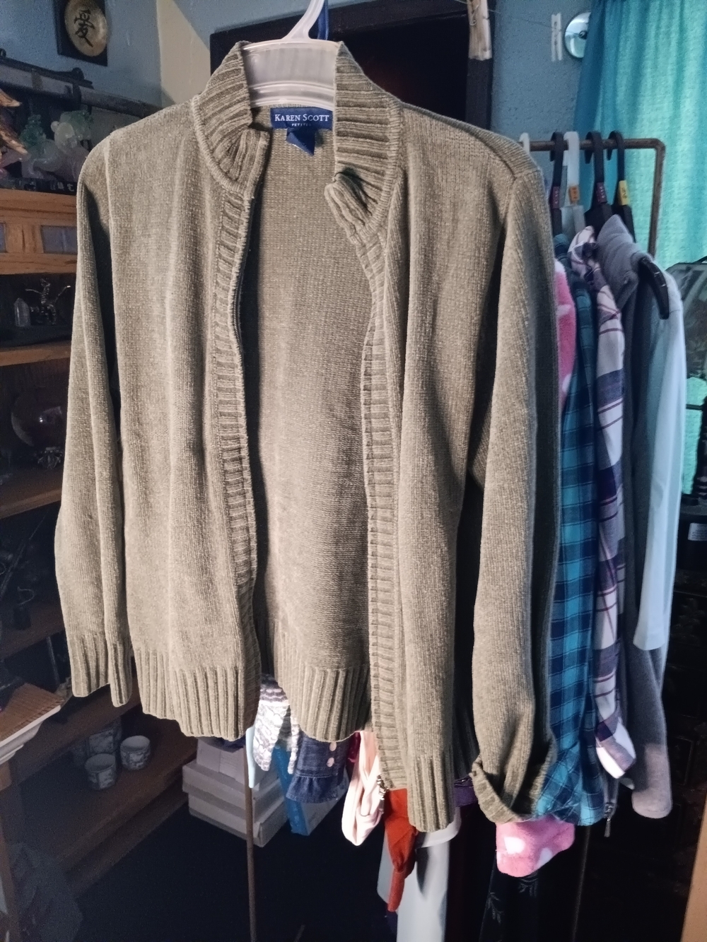 Karen Scott Men's Olive Green Open Front Sweater Cardigan